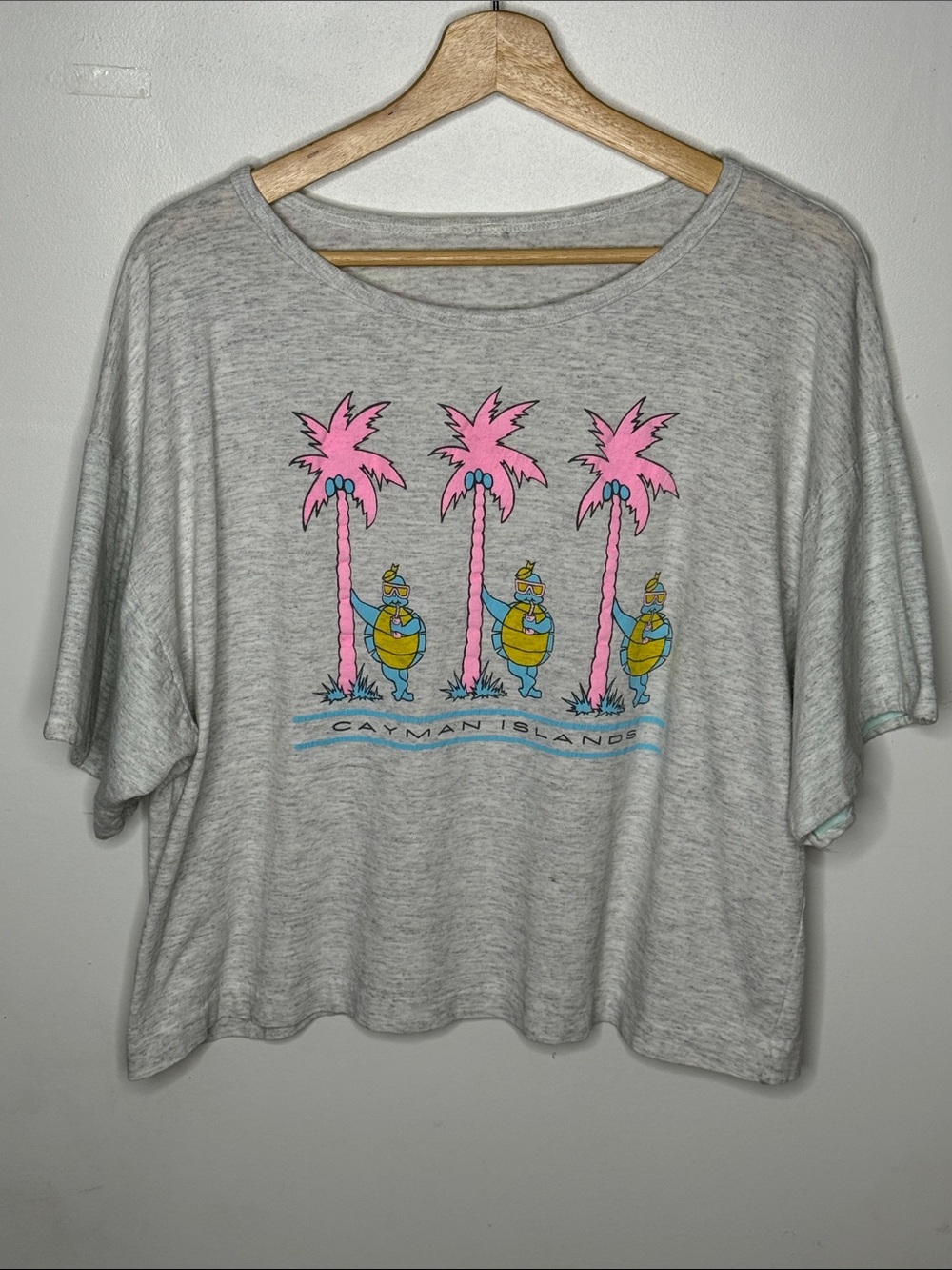 Vintage 90s Gray Tshirt Cayman Island Turtles Coconut Trees XL